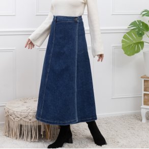 Lang denim nederdel side buttom str xs-xl