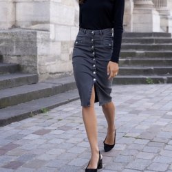 Denim nederdel black wash str 34-42