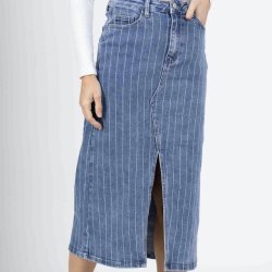 Denim nederdel striped bomuld str. XS-XL