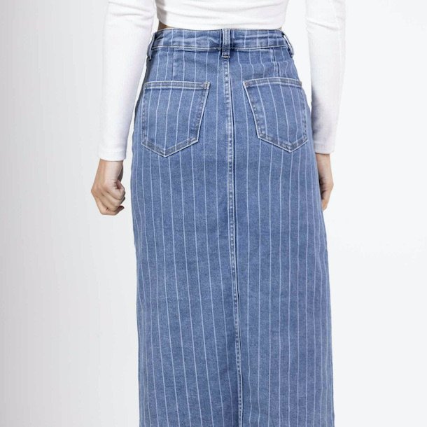 Denim nederdel striped bomuld str. XS-XL