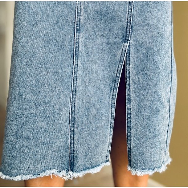 Denim nederdel m. slid str. XS-XL