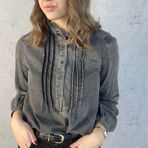 Denim skjorte washed black str. S-L