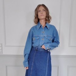 Lang denim nederdel side buttom str xs-xl