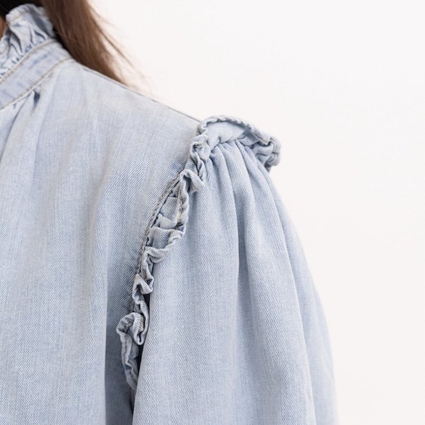 Denim skjorte m. flse bomuld str. S-L