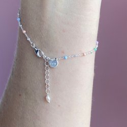 Armbnd COW color dot &amp; pearl sterling slv