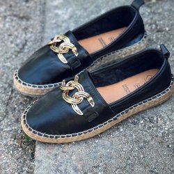 Espadrillos soft CHAIN med bast skind SORT str. 36-41