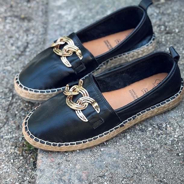 Espadrillos soft CHAIN med bast skind SORT str. 36-41