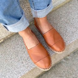 Espadrillos soft med bast skind varm cognac str. 36-42