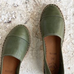  Espadrillos soft med bast skind oliven str. 36-42