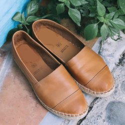 Espadrillos soft Med Bast - skind cognac str. 36-42