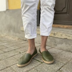  Espadrillos soft med bast skind oliven str. 36-42