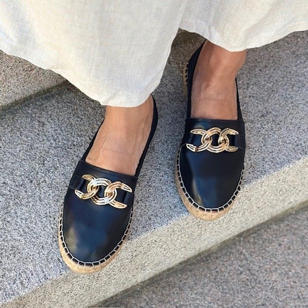 Espadrillos soft CHAIN med bast skind SORT str. 36-41