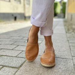 Espadrillos soft Med Bast - skind cognac str. 36-42