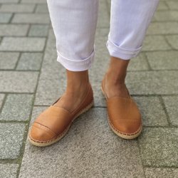 Espadrillos soft Med Bast - skind cognac str. 36-42