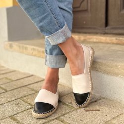 Espadrillos soft med bast skind elfenben/sort str. 36-42