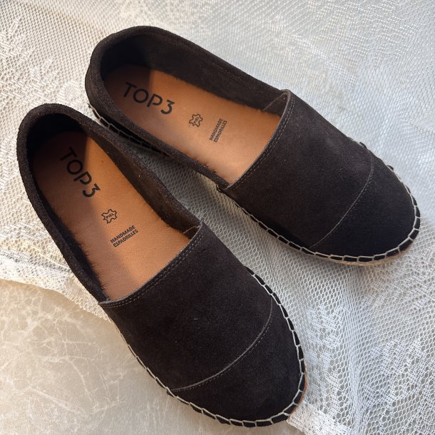 Espadrillos soft med bast ruskind M�RK BRUN str. 36-41