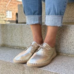 Espadrillos med snrebnd skind guld str. 36-40