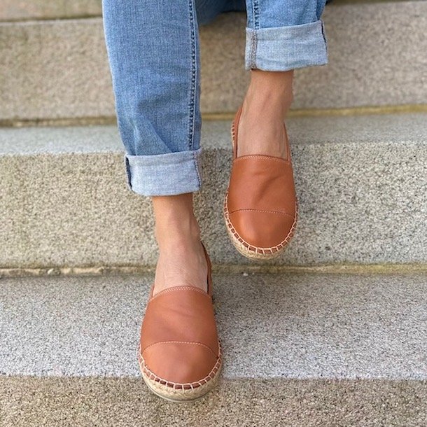 Espadrillos soft med bast skind varm cognac str. 36-42