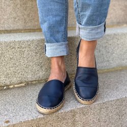 Espadrillos soft med bast skind marine str. 36-42
