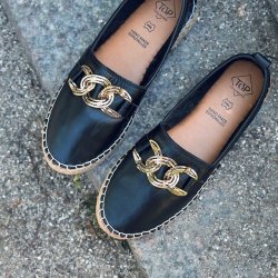 Espadrillos soft CHAIN med bast skind SORT str. 36-41