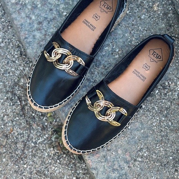Espadrillos soft CHAIN med bast skind SORT str. 36-41