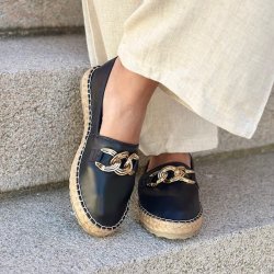 Espadrillos soft CHAIN med bast skind SORT str. 36-41