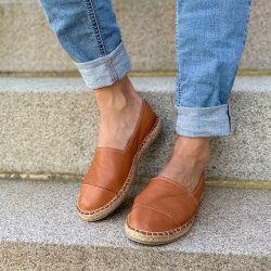 Espadrillos soft med bast skind varm cognac str. 36-42