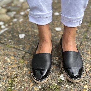 Espadrillos med blank t Sort skind str. 36-41