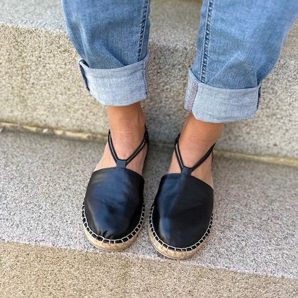 Espadrillos med elastik sort skind str. 36-41 