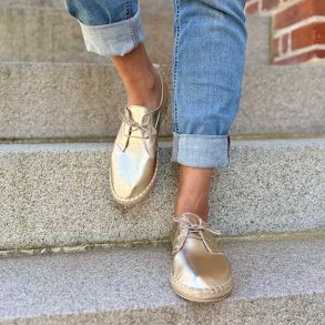 Espadrillos med snrebnd skind guld str. 36-40