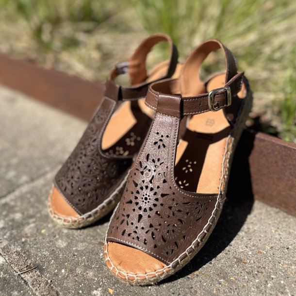 Espadrillos sandal soft med bast ruskind M�RK BRUN str. 36-41