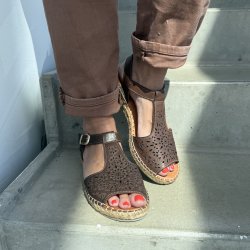Espadrillos sandal soft med bast ruskind M�RK BRUN str. 36-41