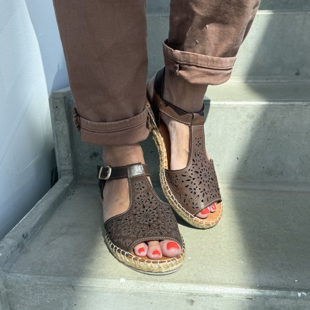 Espadrillos sandal soft med bast ruskind M�RK BRUN str. 36-41