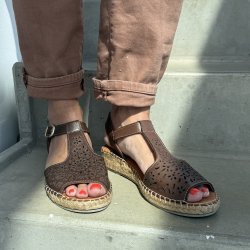 Espadrillos sandal soft med bast ruskind M�RK BRUN str. 36-41