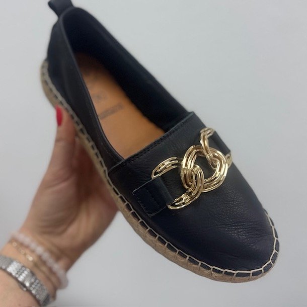 Espadrillos soft CHAIN med bast skind SORT str. 36-41
