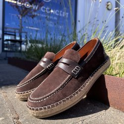 Loafer til m�nd soft med bast ruskind M�RK BRUN str. 40-45