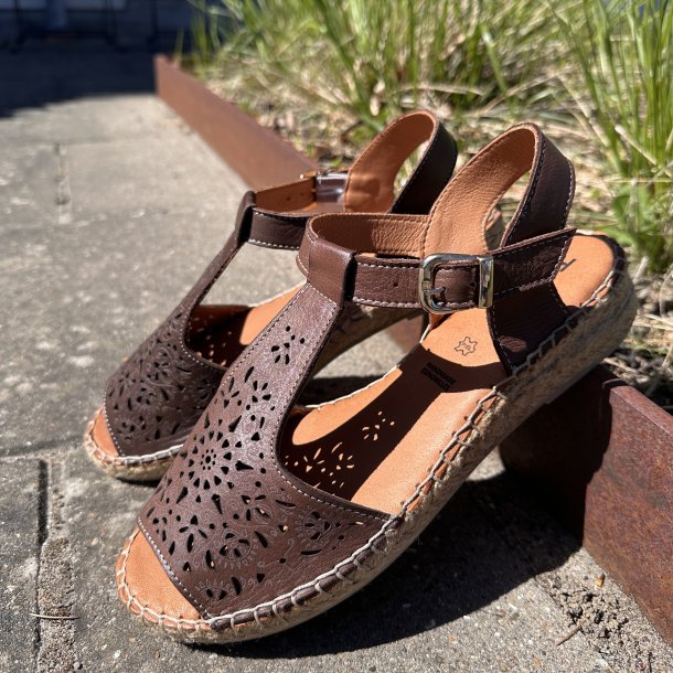 Espadrillos sandal soft med bast ruskind M�RK BRUN str. 36-41