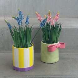 Urtepotte m/striber violet/gul glas