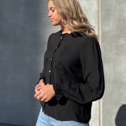 Skjorte bluse debbie med broderi viskose miks str. S-L