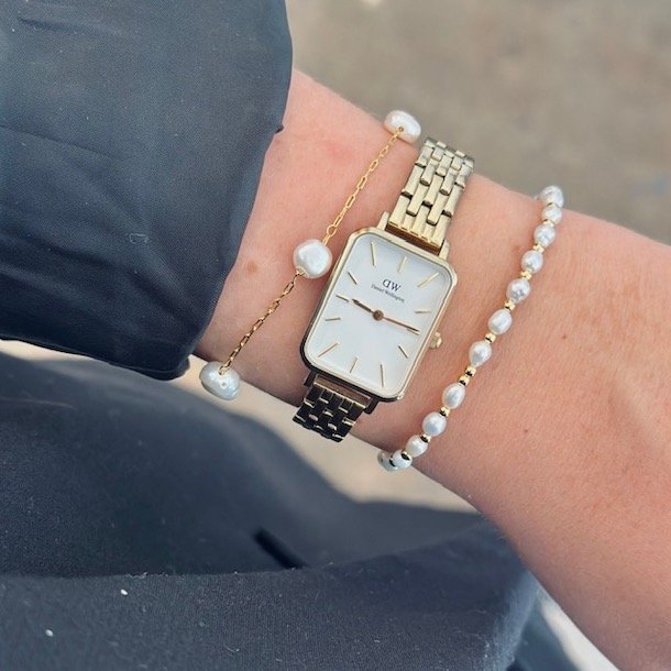Armbnd LISSIE pearl 18-23 cm forgyldt slv