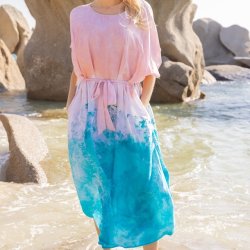 Sommer kjole med bindebnd viskose str S-XL