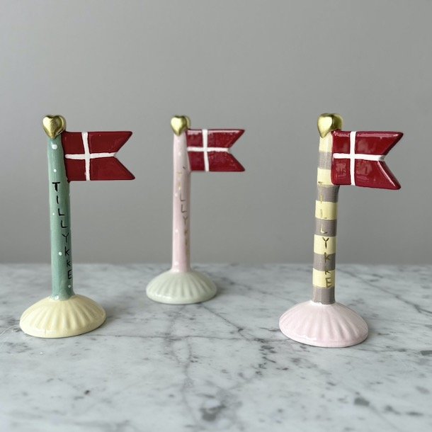 Flag lille Tillykke keramik