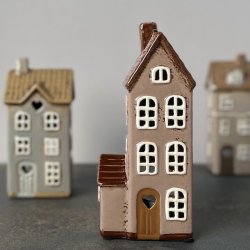 Hus til fyrfadslys beige keramik