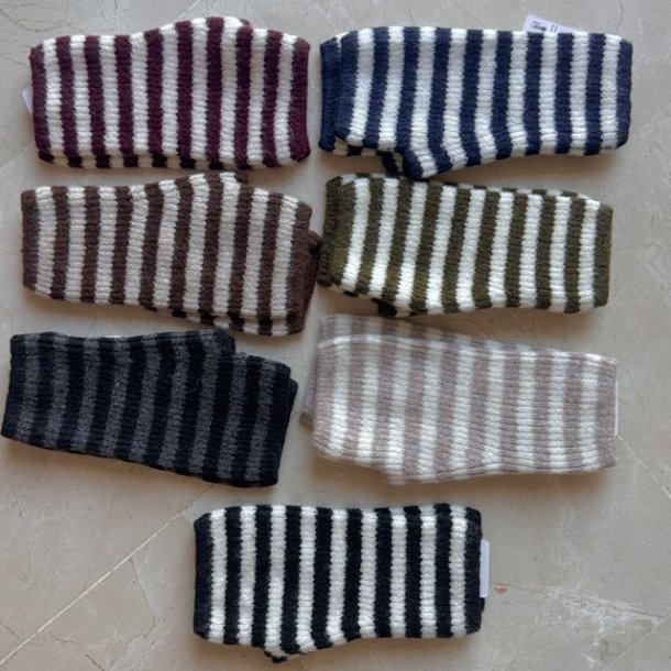 Fingerl�se vanter med striber, Mia - Cashmere/Viskose mix