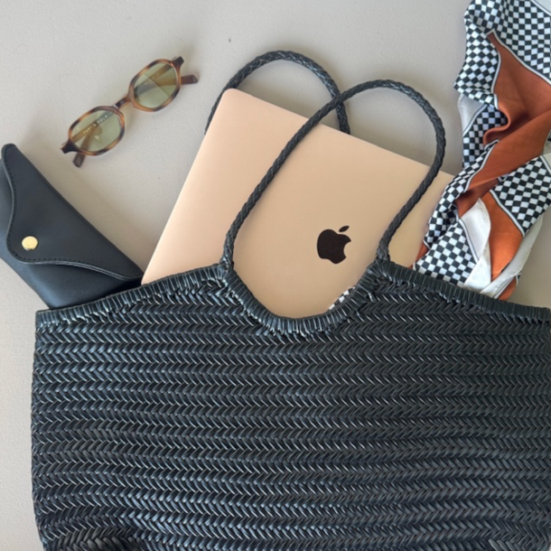 Shopper / skuldertaske stor flettet Skind 