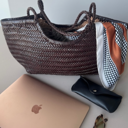Shopper / skuldertaske stor flettet Skind 
