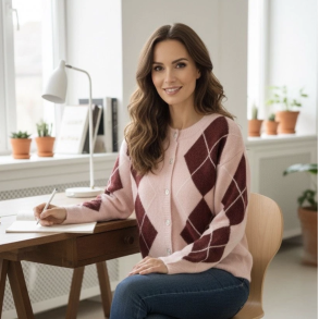 Cardigan argyle uld miks 