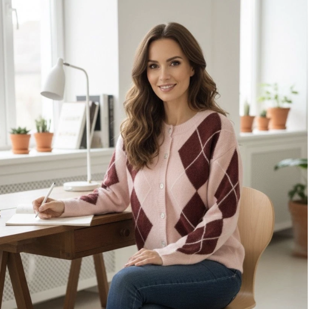 Cardigan argyle uld miks 