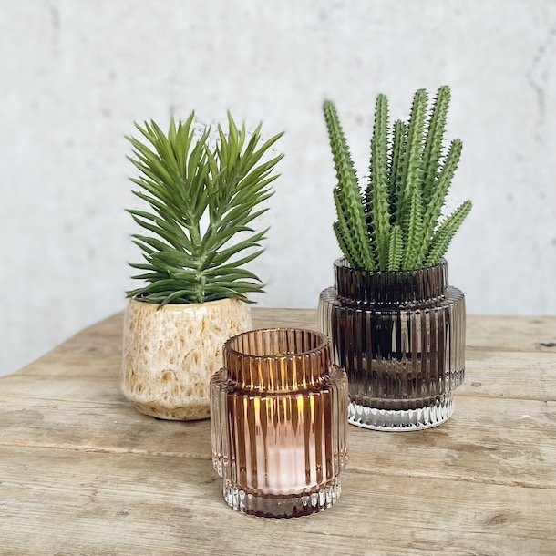 Fyrfadsstage rille glas  H8 7Cm