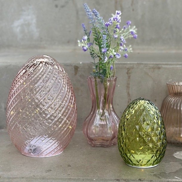 Lampe m. LED rosa Glas